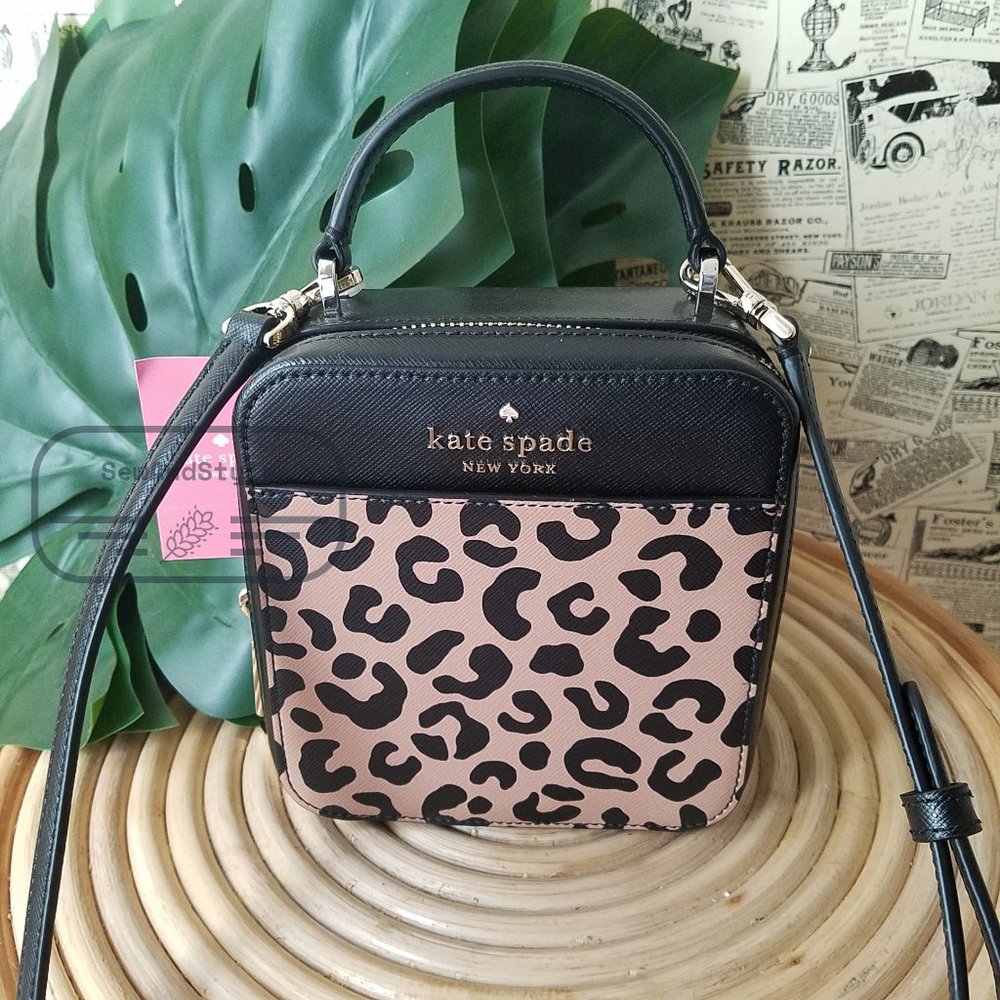KATE SPADE DAISY GRAPHIC LEOPARD VANITY CROSSBODY BAG BLACK REMI NWT $249